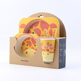 5-Piece Bamboo Fiber Kids Cartoon Animal Dinnerware Set – Eco-Friendly Feeding Essentials
