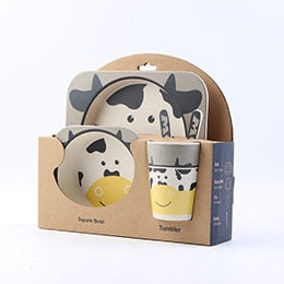 5-Piece Bamboo Fiber Kids Cartoon Animal Dinnerware Set – Eco-Friendly Feeding Essentials