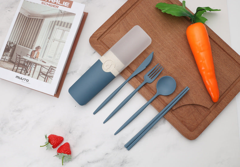 Wheat Straw Portable Tableware Set – 5-Piece Eco-Friendly Utensil Kit