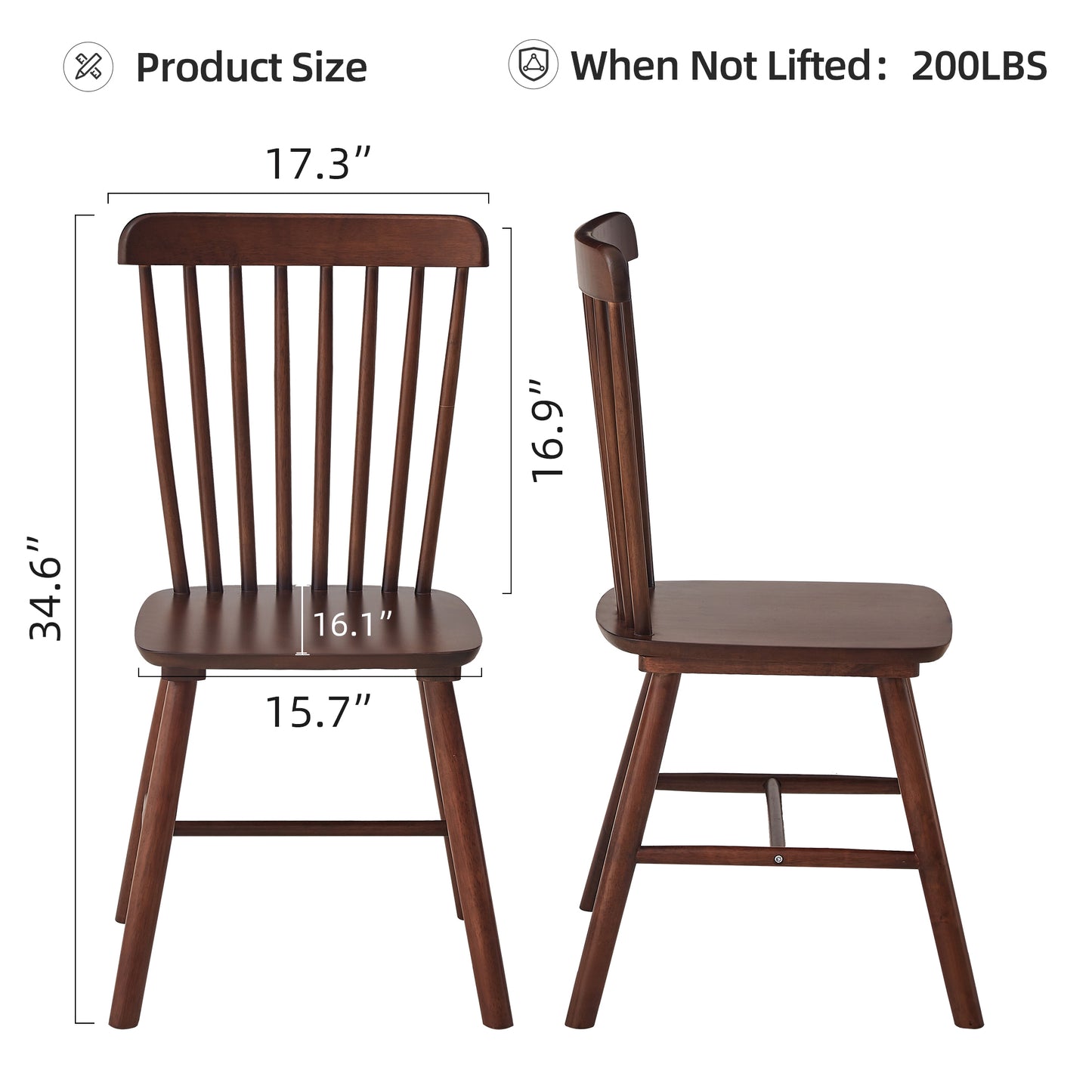 Set of 4 Solid Wood Dining Chairs – Elegant Walnut Rubberwood Design