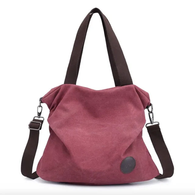 Large Pocket Canvas Tote Bag with Leather Accents – Casual Women’s Handbag