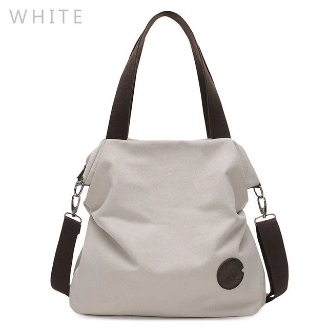 Large Pocket Canvas Tote Bag with Leather Accents – Casual Women’s Handbag