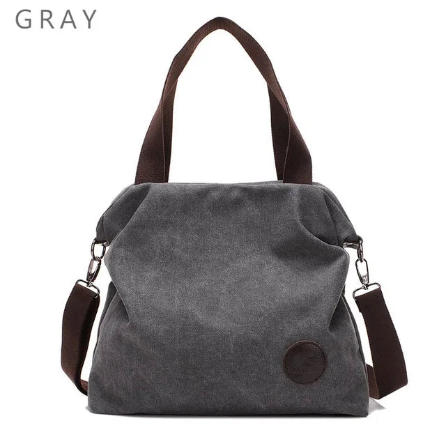Large Pocket Canvas Tote Bag with Leather Accents – Casual Women’s Handbag
