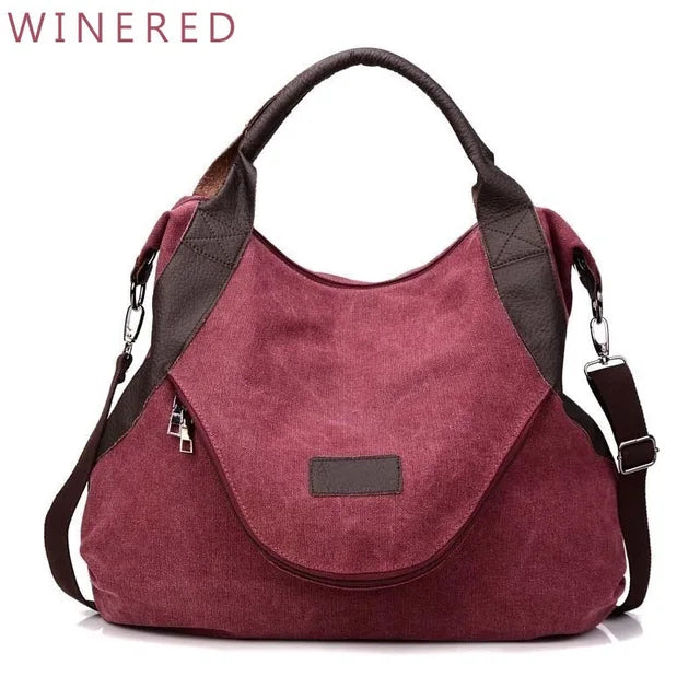 Large Pocket Canvas Tote Bag with Leather Accents – Casual Women’s Handbag