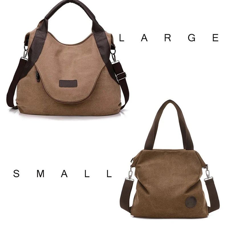 Large Pocket Canvas Tote Bag with Leather Accents – Casual Women’s Handbag