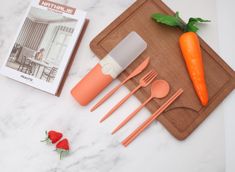 Wheat Straw Portable Tableware Set – 5-Piece Eco-Friendly Utensil Kit