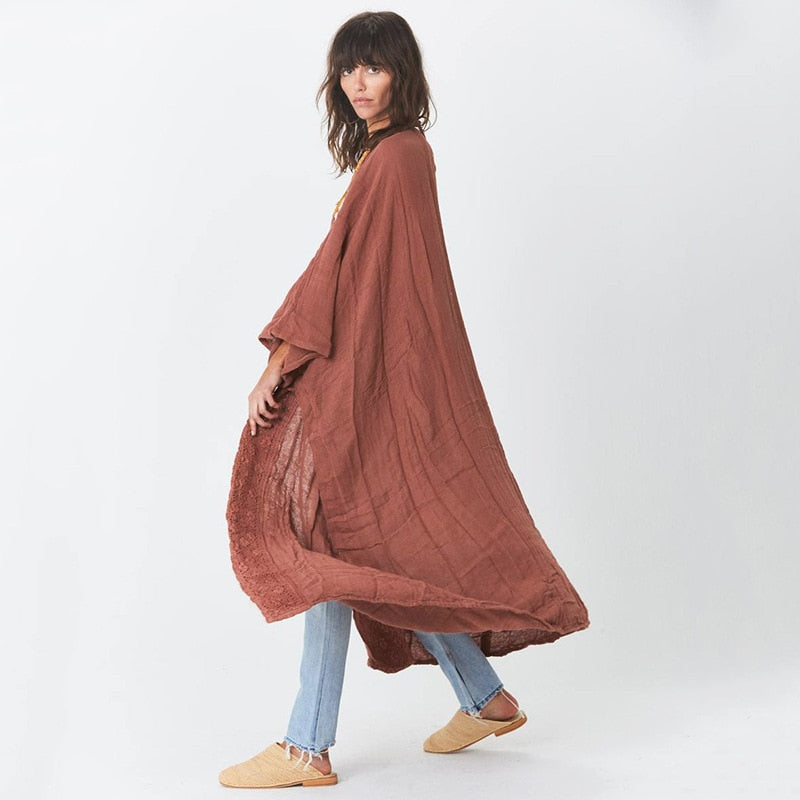 Bamboo Fabric Lace Beach Cover-Up – Lightweight & Stylish Sunscreen Dress