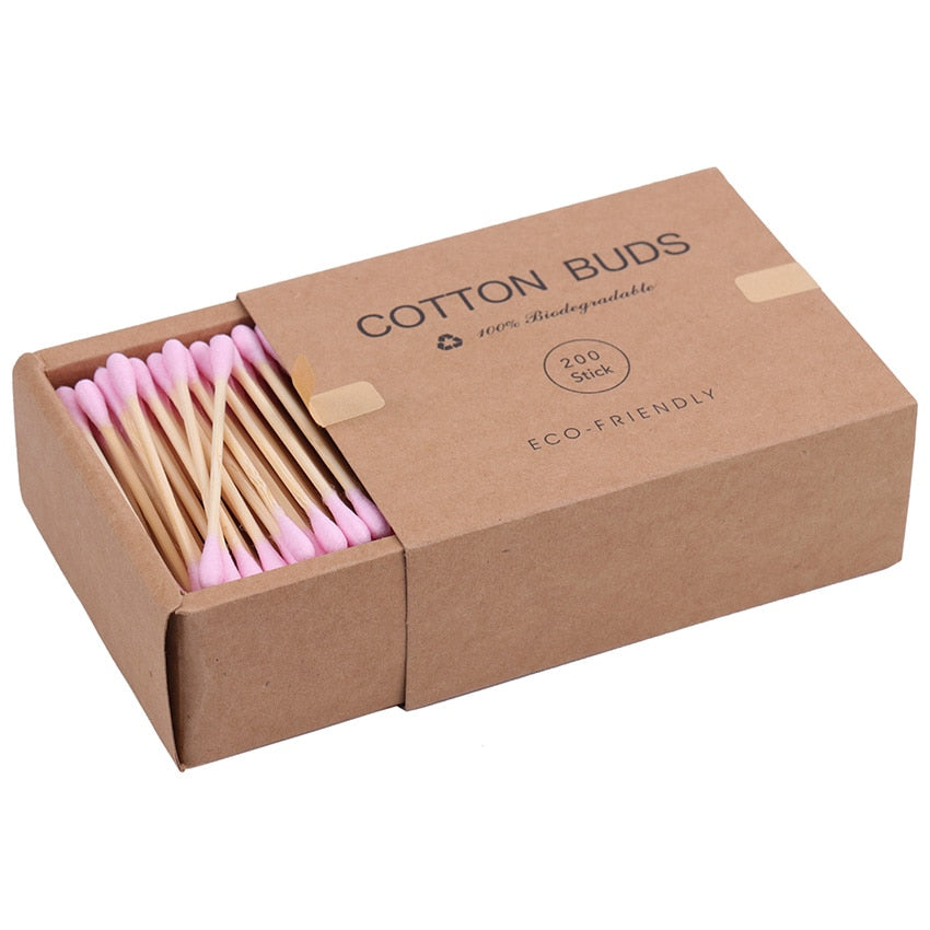 200 Bamboo Cotton Swabs – Eco-Friendly Double-Headed Buds for Beauty & Everyday Care