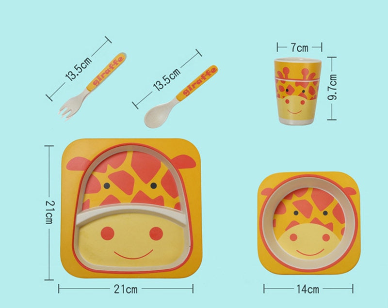 5-Piece Bamboo Fiber Kids Cartoon Animal Dinnerware Set – Eco-Friendly Feeding Essentials