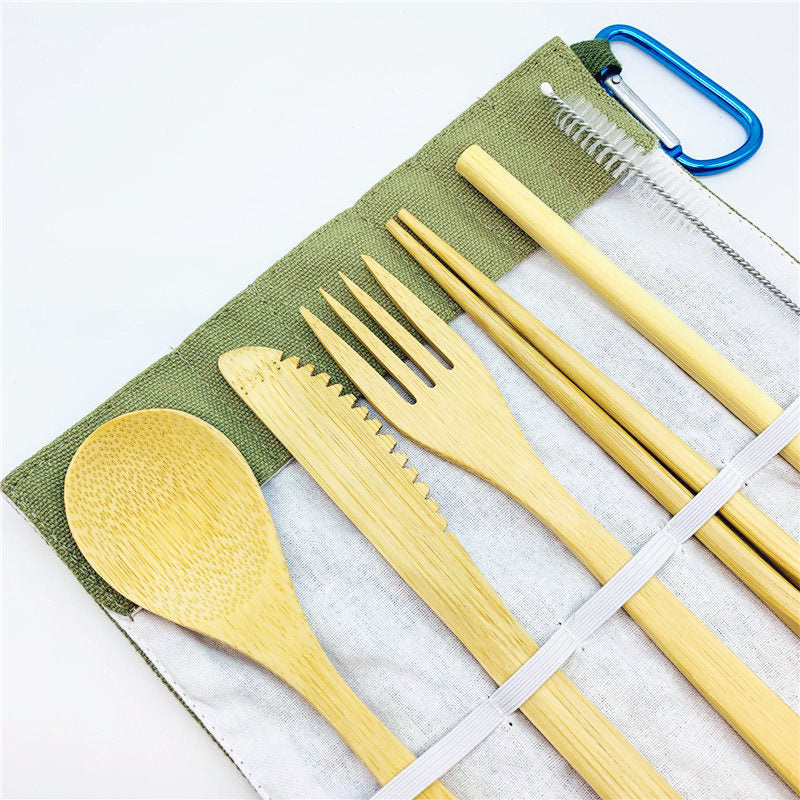Portable 7-Piece Bamboo Cutlery Set – Eco-Friendly Travel Flatware