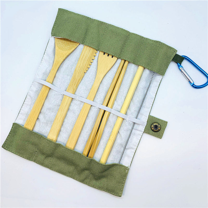 Portable 7-Piece Bamboo Cutlery Set – Eco-Friendly Travel Flatware