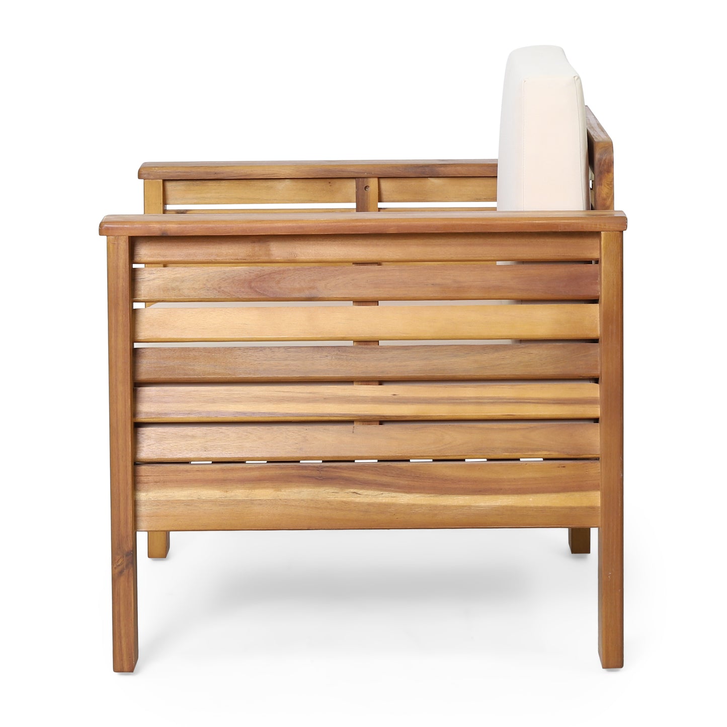 Outdoor Acacia Wood Club Chairs with Cushions – Teak Finish & Beige Comfort