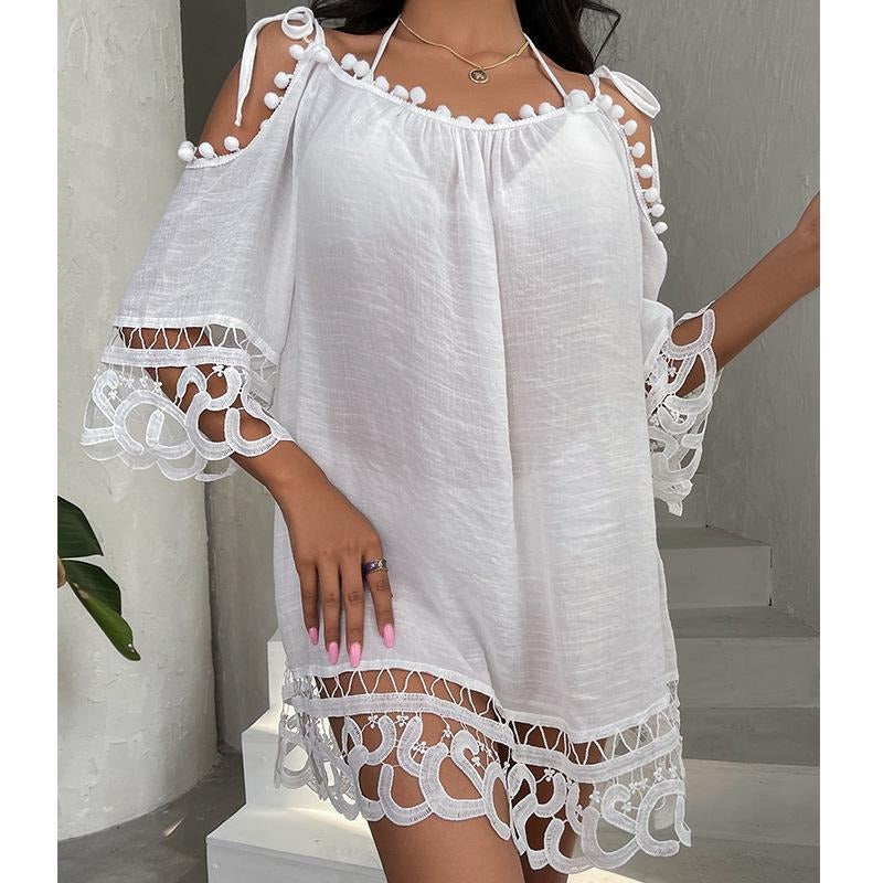 Bamboo Knot Lace Swimsuit Cover-Up with Sun Protection