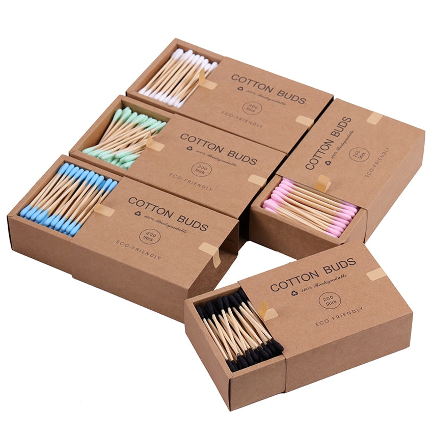 200 Bamboo Cotton Swabs – Eco-Friendly Double-Headed Buds for Beauty & Everyday Care