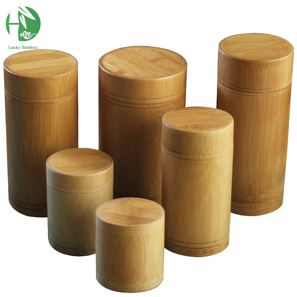 Handmade Bamboo Storage Jars with Wooden Lids – Vintage Style for Spices, Tea, & More