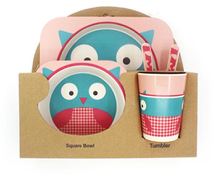5-Piece Bamboo Fiber Kids Cartoon Animal Dinnerware Set – Eco-Friendly Feeding Essentials
