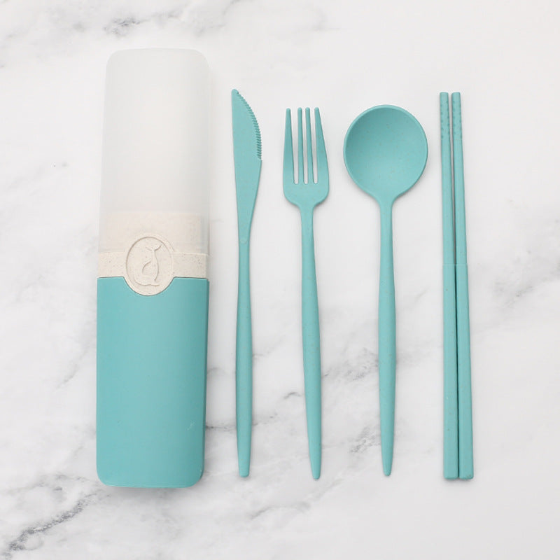 Wheat Straw Portable Tableware Set – 5-Piece Eco-Friendly Utensil Kit