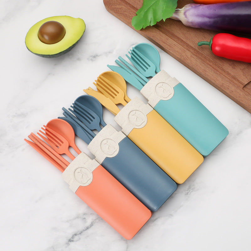 Wheat Straw Portable Tableware Set – 5-Piece Eco-Friendly Utensil Kit
