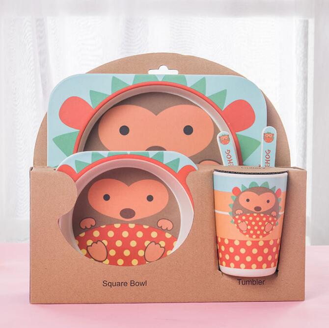 5-Piece Bamboo Fiber Kids Cartoon Animal Dinnerware Set – Eco-Friendly Feeding Essentials
