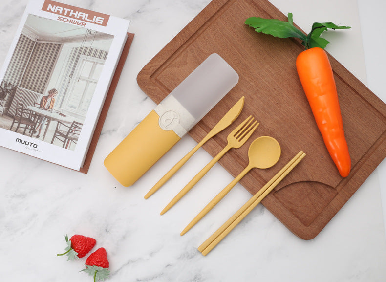 Wheat Straw Portable Tableware Set – 5-Piece Eco-Friendly Utensil Kit