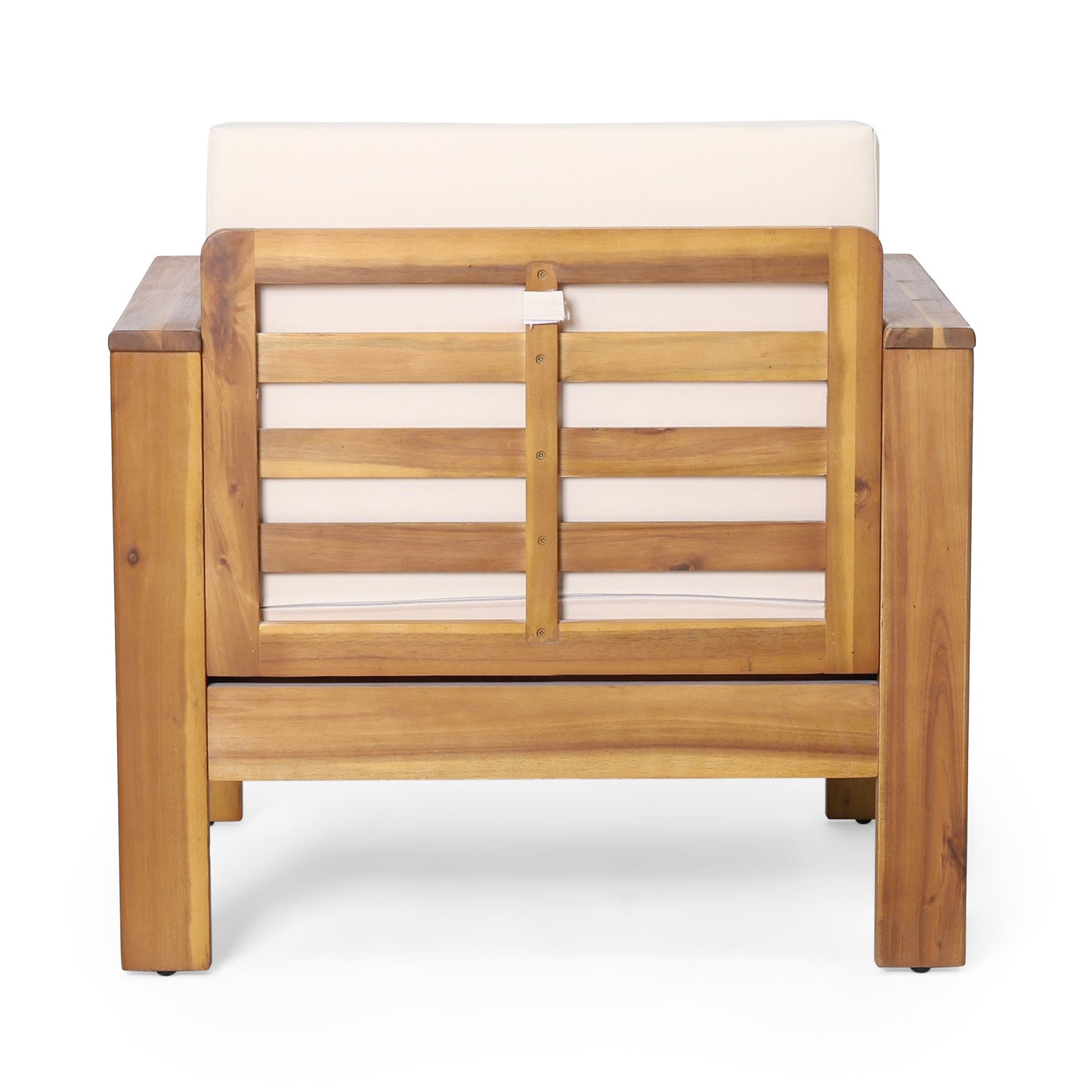 Outdoor Acacia Wood Club Chairs with Cushions – Teak Finish & Beige Comfort