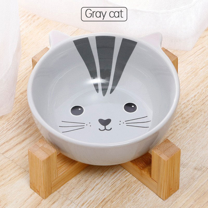 Double Ear Ceramic Pet Bowl with Bamboo Frame – Stylish Dog & Cat Bowl