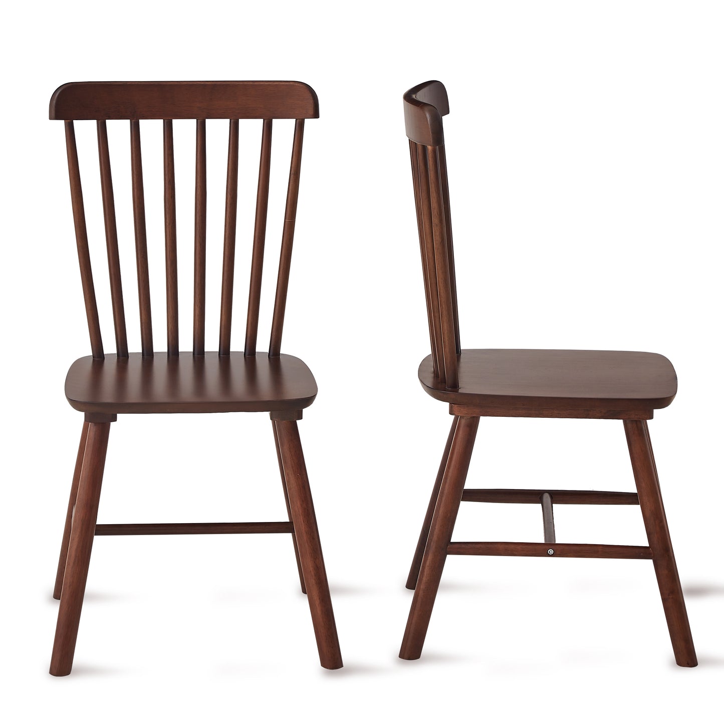 Set of 4 Solid Wood Dining Chairs – Elegant Walnut Rubberwood Design