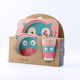 5-Piece Bamboo Fiber Kids Cartoon Animal Dinnerware Set – Eco-Friendly Feeding Essentials
