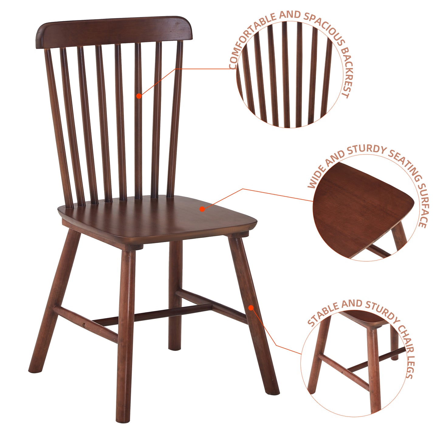 Set of 4 Solid Wood Dining Chairs – Elegant Walnut Rubberwood Design