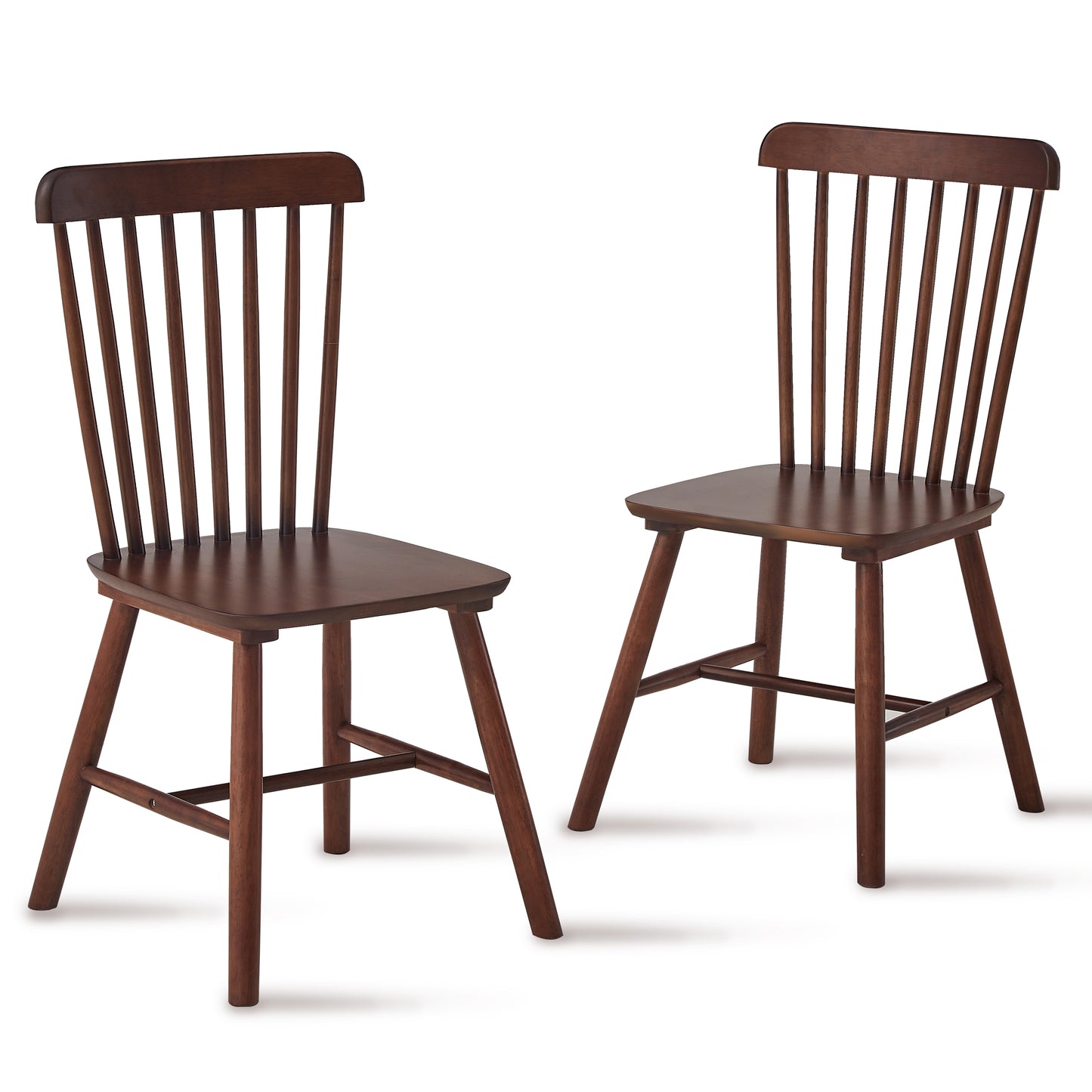 Set of 4 Solid Wood Dining Chairs – Elegant Walnut Rubberwood Design