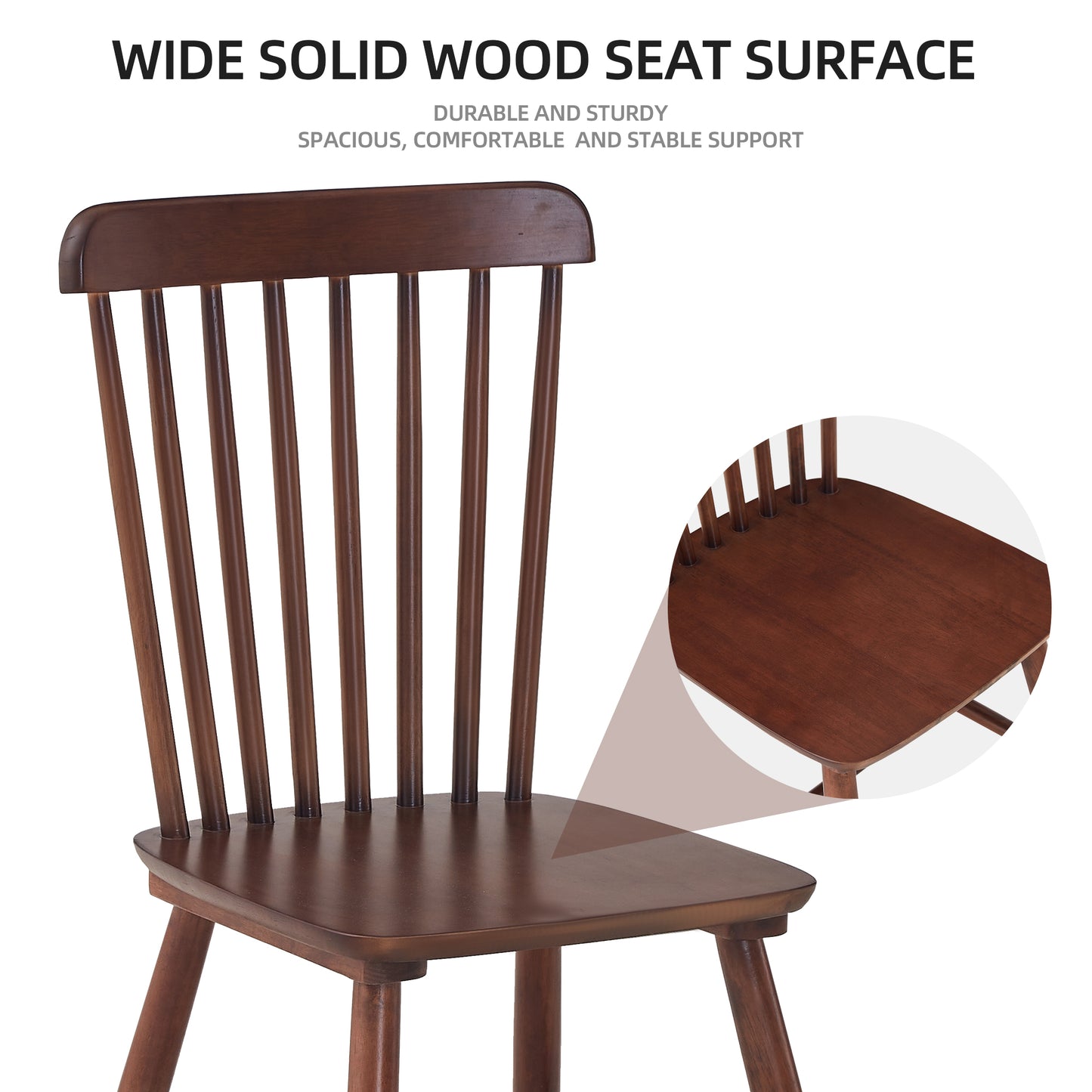 Set of 4 Solid Wood Dining Chairs – Elegant Walnut Rubberwood Design