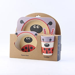 5-Piece Bamboo Fiber Kids Cartoon Animal Dinnerware Set – Eco-Friendly Feeding Essentials