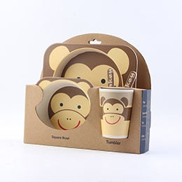 5-Piece Bamboo Fiber Kids Cartoon Animal Dinnerware Set – Eco-Friendly Feeding Essentials