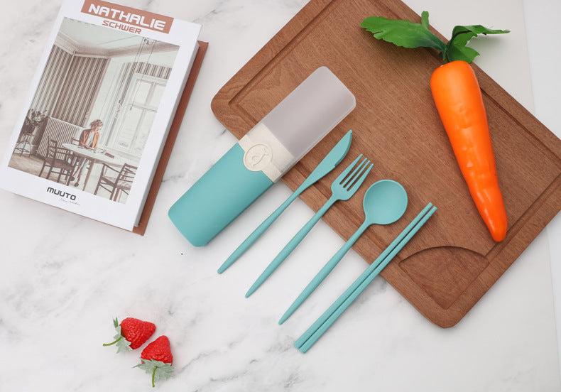 Wheat Straw Portable Tableware Set – 5-Piece Eco-Friendly Utensil Kit