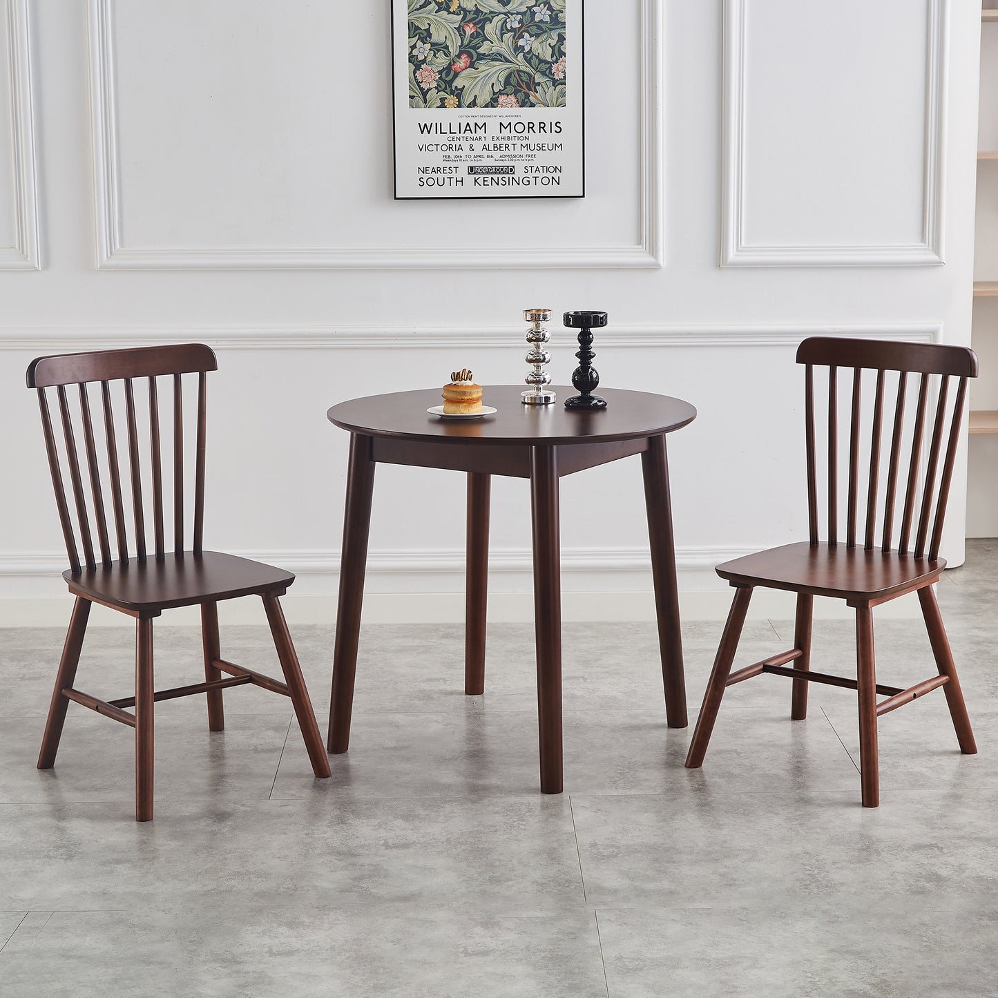 Set of 4 Solid Wood Dining Chairs – Elegant Walnut Rubberwood Design