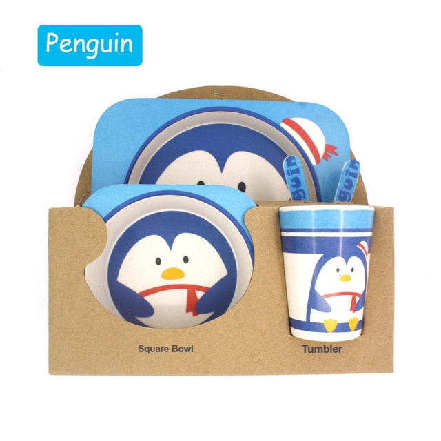 5-Piece Bamboo Fiber Kids Cartoon Animal Dinnerware Set – Eco-Friendly Feeding Essentials