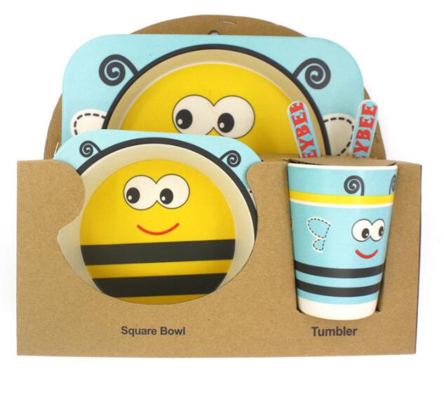 5-Piece Bamboo Fiber Kids Cartoon Animal Dinnerware Set – Eco-Friendly Feeding Essentials