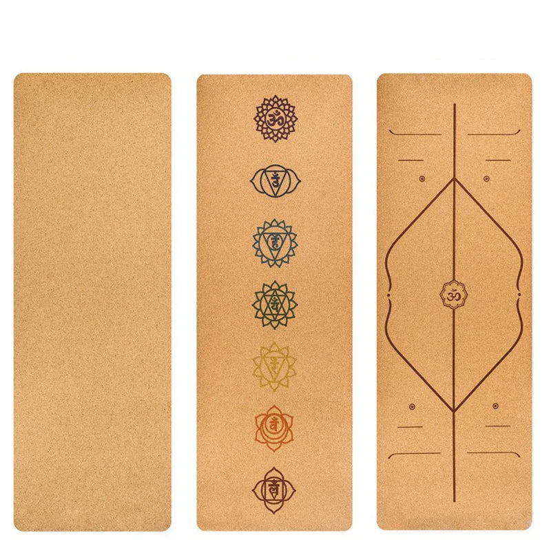 Natural Cork Yoga Mat – Non-Slip Eco-Friendly Fitness & Pilates Mat with Body Alignment Lines