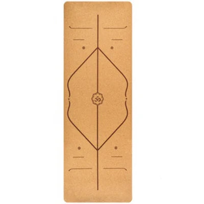 Natural Cork Yoga Mat – Non-Slip Eco-Friendly Fitness & Pilates Mat with Body Alignment Lines