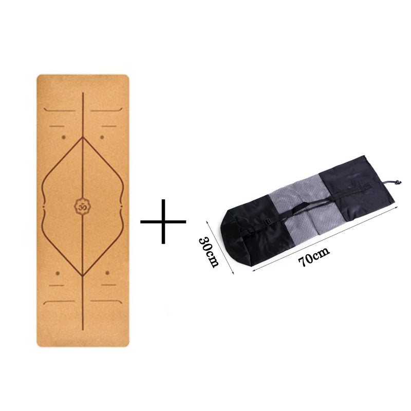Natural Cork Yoga Mat – Non-Slip Eco-Friendly Fitness & Pilates Mat with Body Alignment Lines