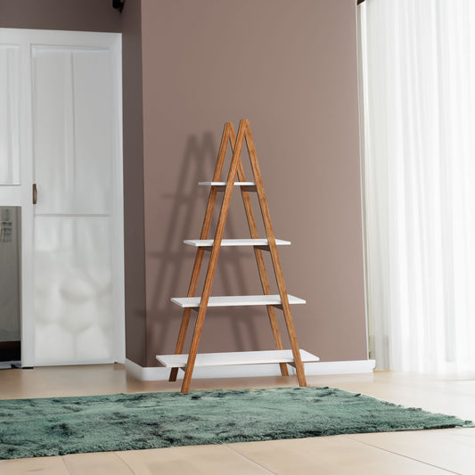 Solid Bamboo Wood A-Frame Ladder Bookshelf – Sustainable Display Rack