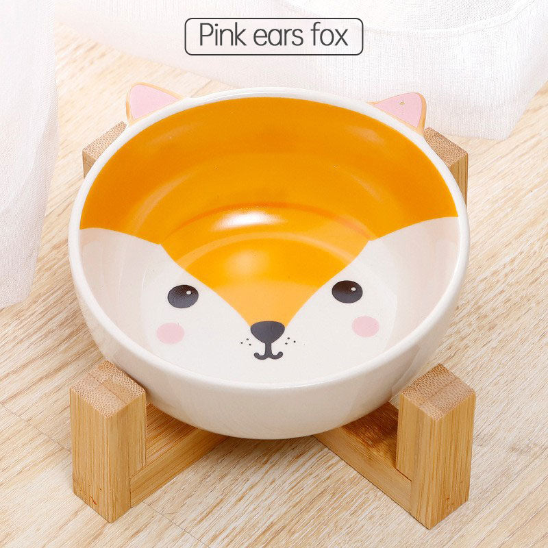 Double Ear Ceramic Pet Bowl with Bamboo Frame – Stylish Dog & Cat Bowl