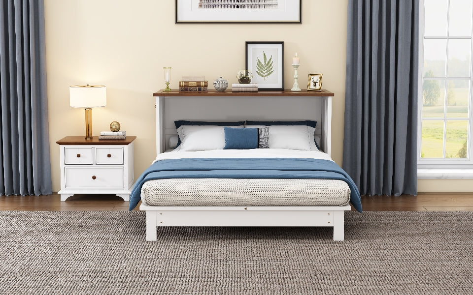 Solid Pine Murphy Bed Chest – Queen Size with Storage Drawer & Charging Station
