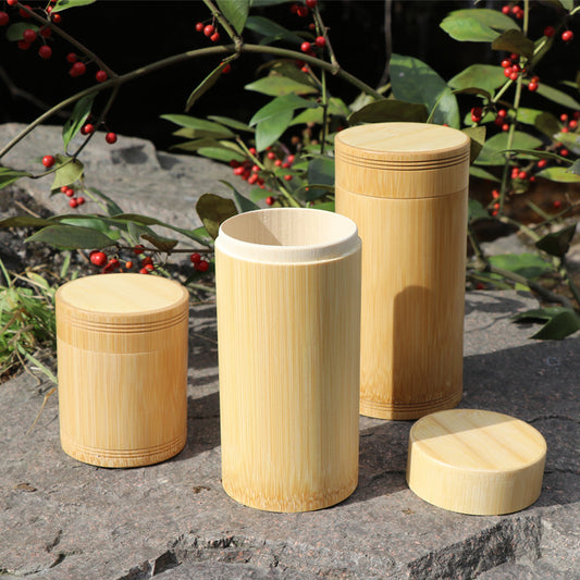 Handmade Bamboo Storage Jars with Wooden Lids – Vintage Style for Spices, Tea, & More