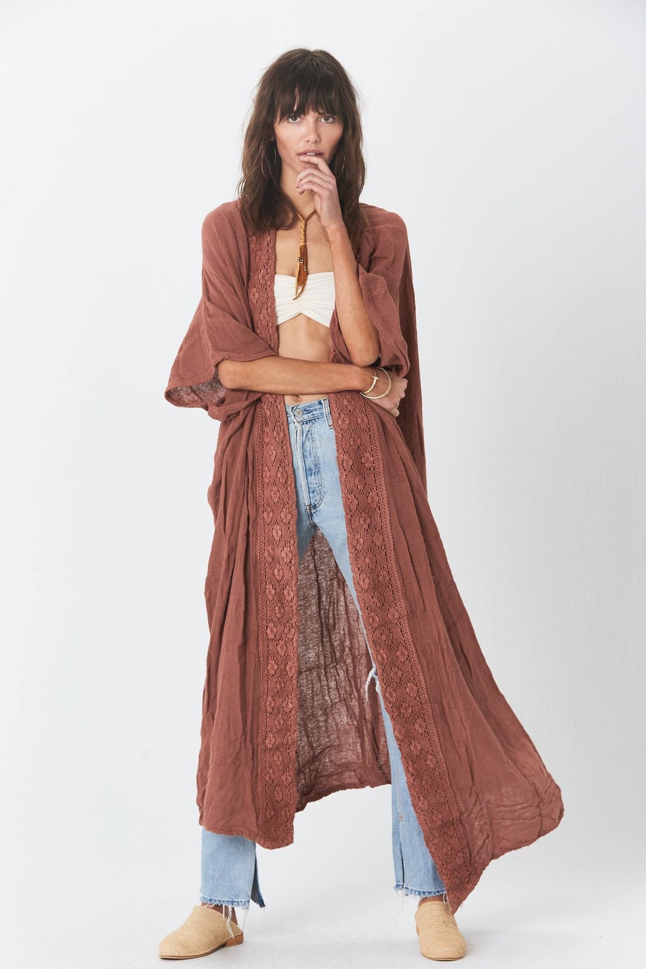 Bamboo Fabric Lace Beach Cover-Up – Lightweight & Stylish Sunscreen Dress