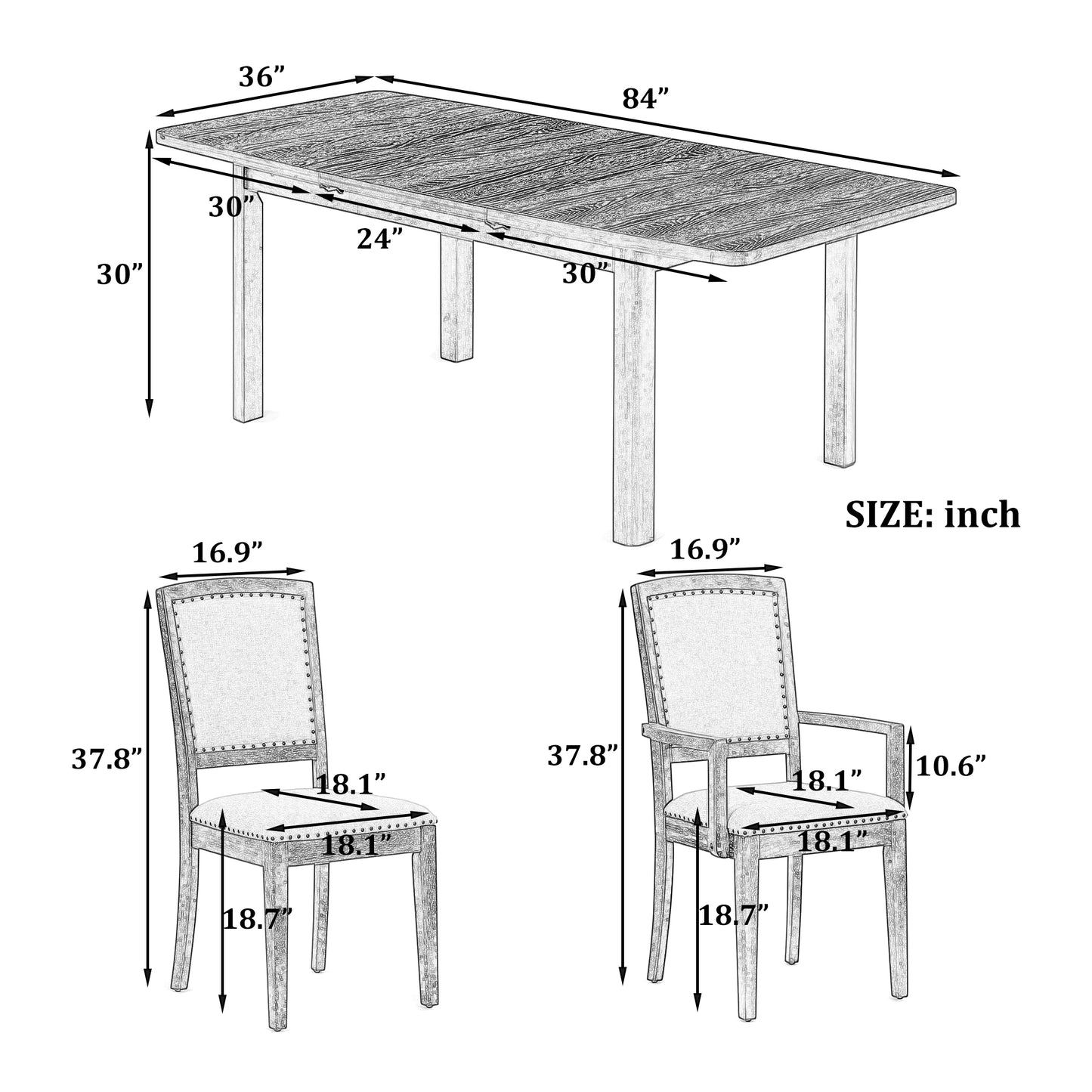 TOPMAX 9-Piece Expandable Dining Table Set – Natural Wood with Detachable Leaves