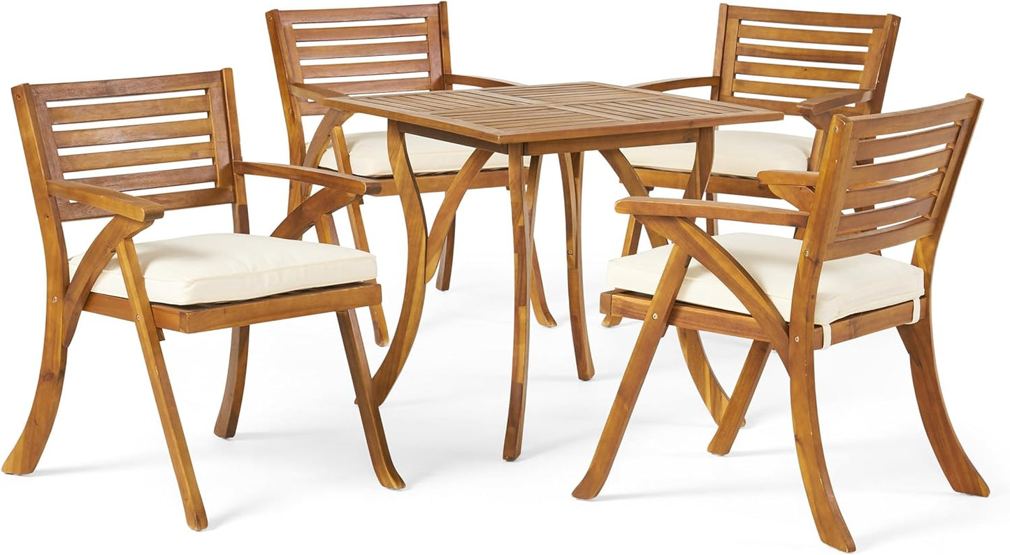 Hermosa 5-Piece Wood Dining Set with Cushions – Stylish & Sustainable Dining