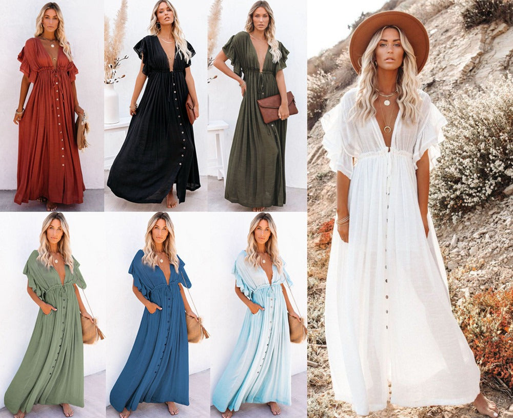 Bamboo Drawstring Beach Cover-Up Shirt – Versatile Vacation Dress