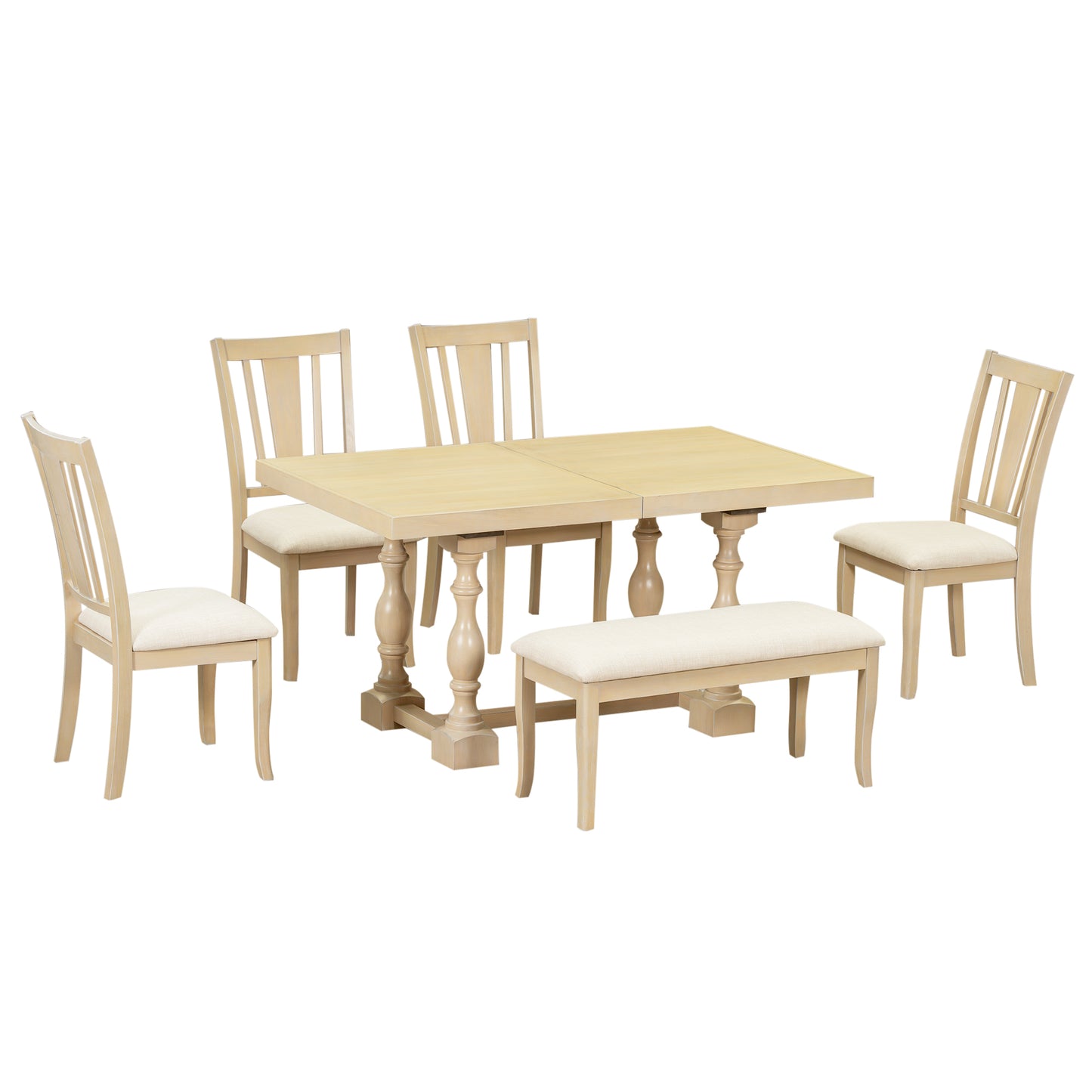 Traditional 6-Piece Extendable Dining Set with Bench – Natural Wood Finish