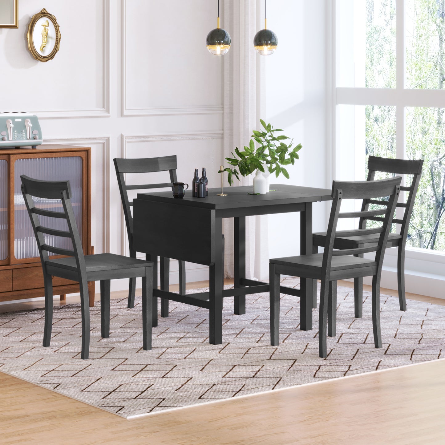 TOPMAX 5-Piece Gray Wooden Dining Set with Expandable Table